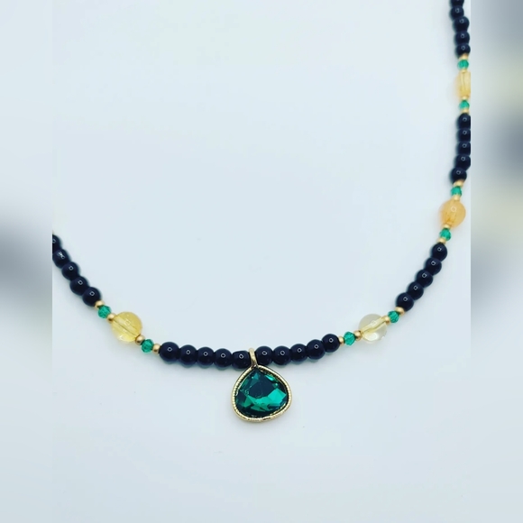 Black Agatw, Citrine Minimalist style necklace 4 mm - Picture 4 of 5